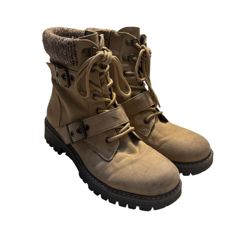 Cliffs by White Mountain Ankle Boots Size 8 Tan Marlee Lace-Up Rugged Hiker Moto